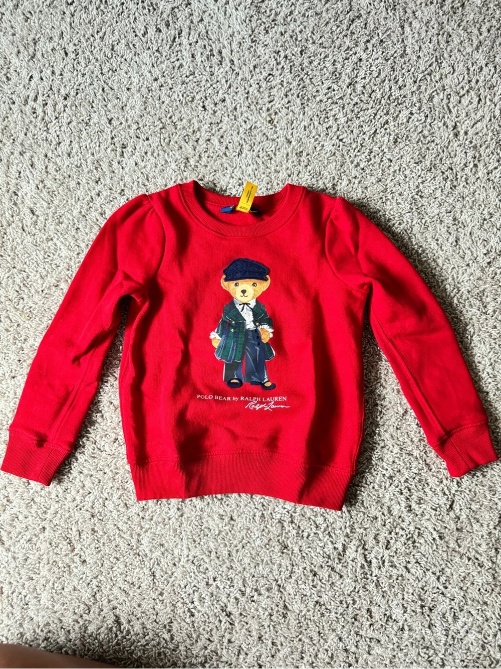 Ralph Lauren Red Polo Bear Sweatshirt with Navy Accent - Kids